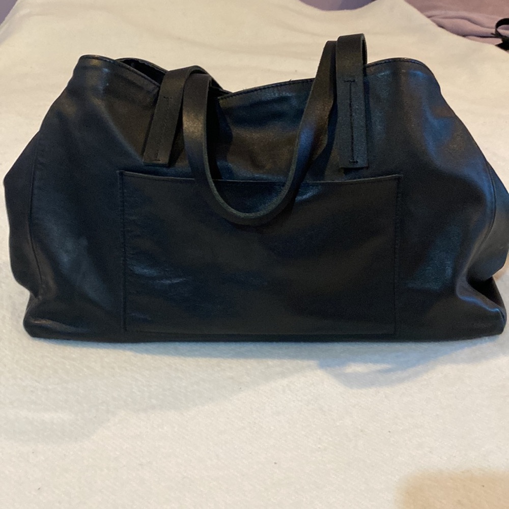 Custom made in Italy, new, super soft, large black leather handbag